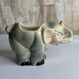 Vintage USA Ceramic Elephant Planter Pot Cute Kitsch Decor